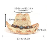 Women Cowboy Hat Creative Curled Straw Hollow Design Ethnic Style Beads Chain Decoration Shade Straw Hat Summer Sun Cap