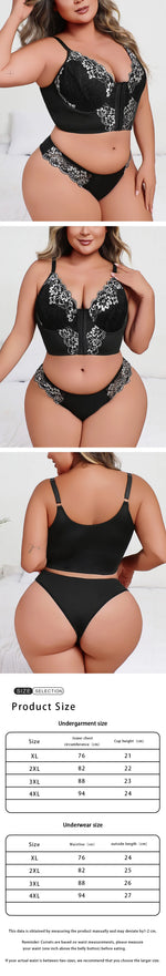 New Arrival Plus Size Sexy Black & White Lace Lingerie Set, Push-up Cami Bra Panty Two-piece