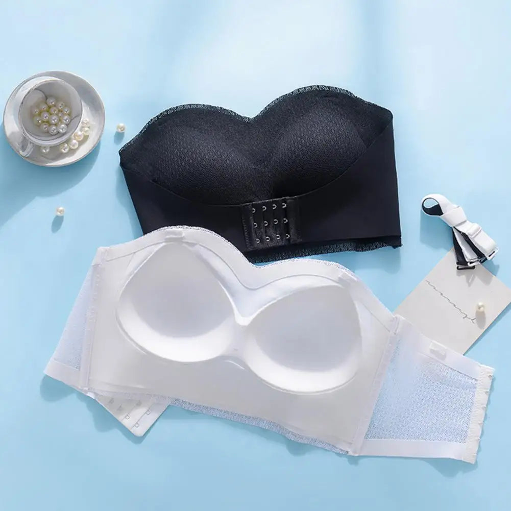 Women Bra Anti-slip Push Up Front Closure Invisible Tube Top Bra Solid Color Elastic Lady Bandeau Bra Women Underwear