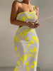 Print One Shoulder Spaghetti Strap Dresses Women Sexy Hollow Out Backless Package Hip Bodycon Dress Fashion Trendy Lady Vestidos