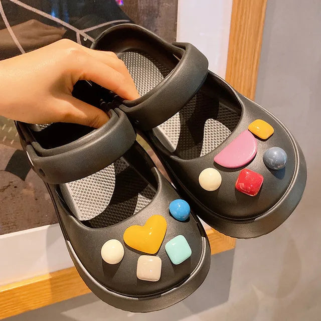 Fashion Mary Jane Garden Shoes Woman Platform Slippers Cute DIY Thick Sole Girls Summer Indoor Beach Slides Ladies Footwear