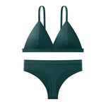 Women Cotton Bra and Panties Set Wireless Push-Up Bra Low-Waist Thongs G-string Sexy Lingerie Women's Breathable Underwear Set