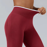 Women's Color Contrast Hip Lifting Yoga Fitness Pants, High Waist and Abdominal Compression, Elastic Tight Yoga Pants, Autumn