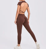 Women's Yoga Sets 2 Piece High Waist Hip Lift Leggings with Cross Back Sports Bra Seamless Workout Clothes Fitness Gym Wear Set
