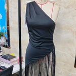 Women's Summer One Shoulder Tank Tops Fashion Sleeveless Solid Color Ruched Tassel Hem Slim Fit Vest