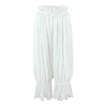 Women's Ruffled Lace Trim Loose Pants For Woman White Ruffled Embroidery Camisole Straps Button Front For Sweet Summer Look WM6E