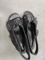Brand New Women's Y2K Star Rivet Platform Sandals 2000's Peep Toe Slingback Chunky Heel Distressed Denim High Heeled Shoes