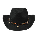 Women Men Straw Cowgirl Hat Starfish Shell Decor Western Panama Jazz Hat Summer Sun Hat for Travel Beach