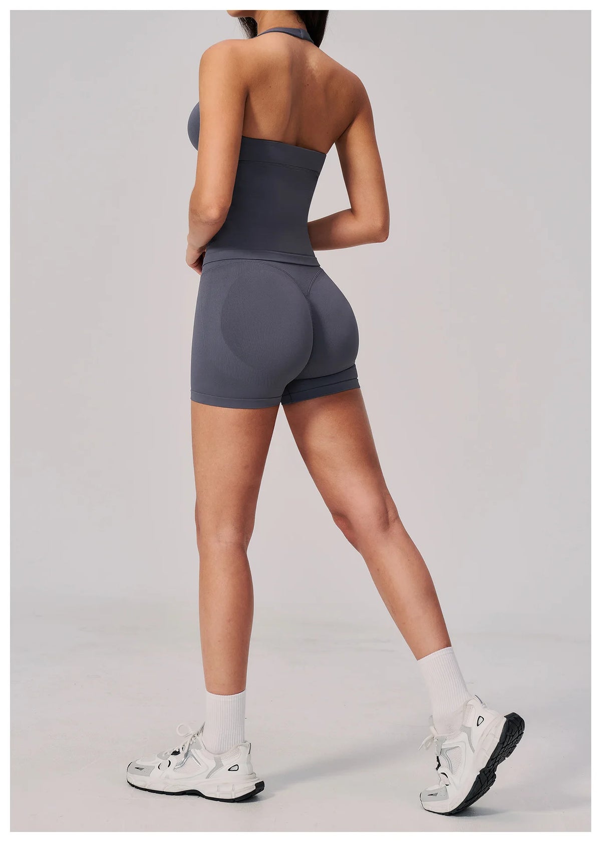 New Seamless Yoga Thread Set Women Hanging Neck V Neck Slim Sports Tank Top Hip Lifting Abdominal Tightening Shorts Fitness Suit