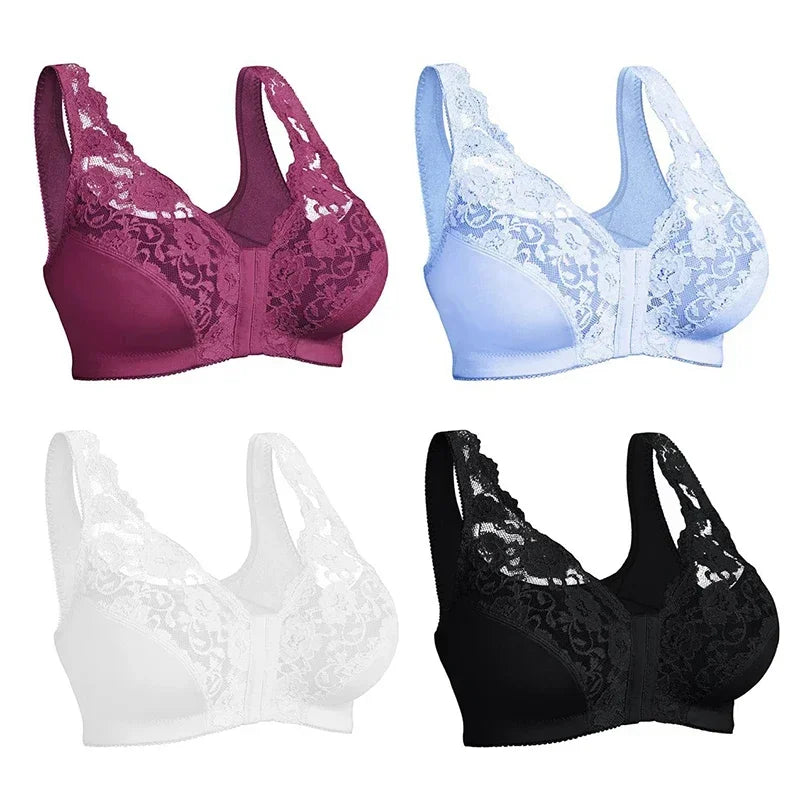Women Lace Bra Plus Size Push Up Underwear Crop Top S-6XL Seamless Brassiere Female Lingerie Sexy Front Closure Bralette