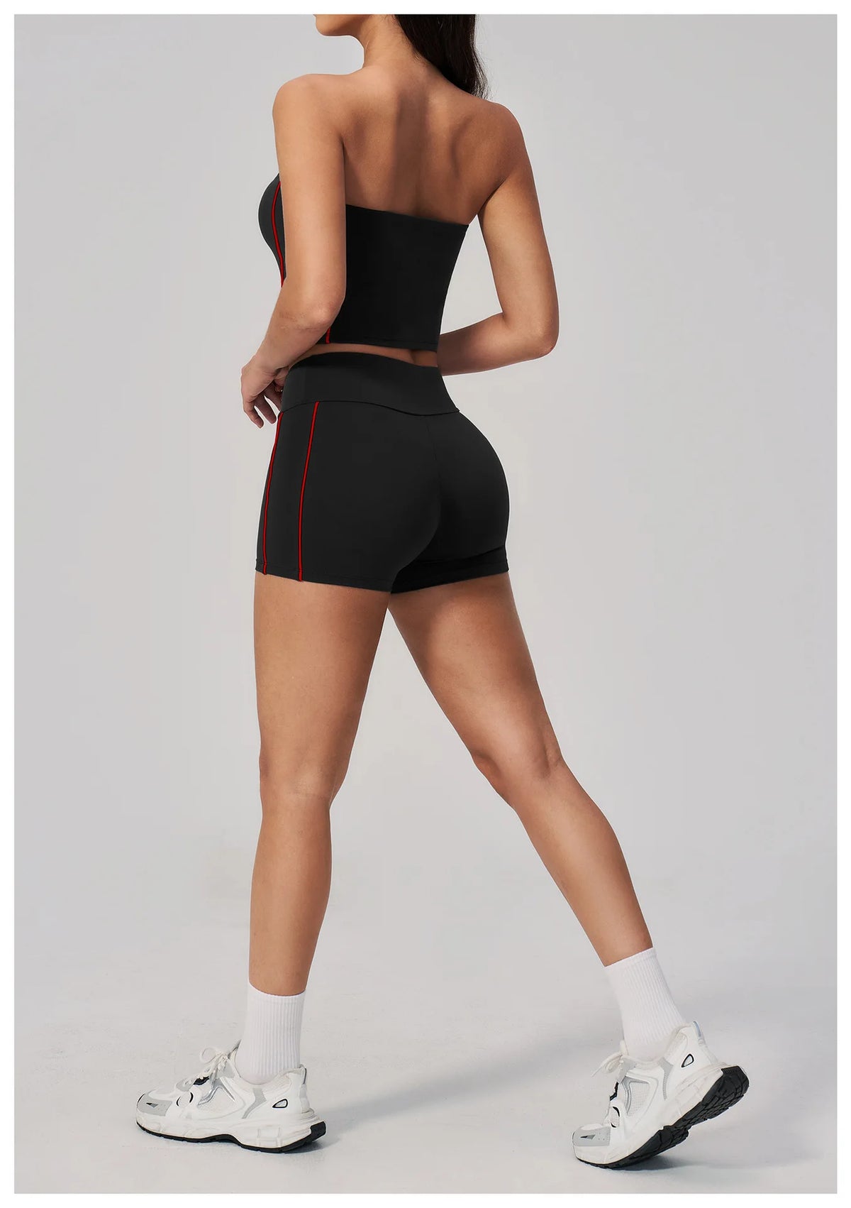 Summer Tight Yoga Suit Women Color Contrast Strapless Slim Sports Tank Top Shorts Fitness Suit Gym Running Workout Tracksuit