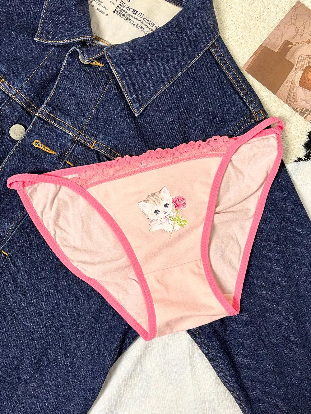 Cotton Girls Panties Cute Cat Sexy Japanese Lace Women Briefs Lady ThongUnderwear G String Female Low Waist Lingerie