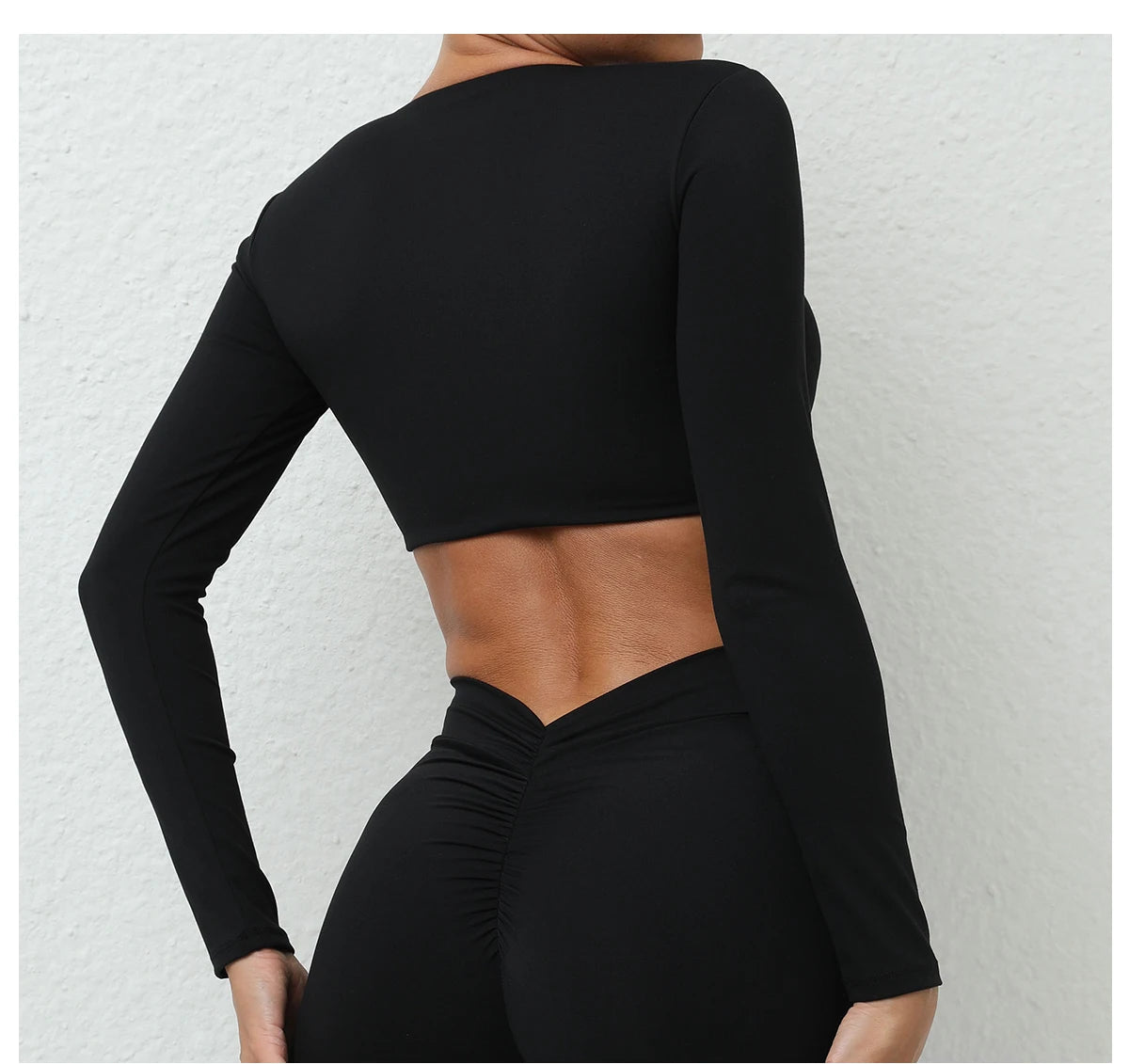 Long Sleeve Gym Crop Tops for Women Twist Deep V Workout Quick Dry Padded Sports Fitness Yoga T-Shirt