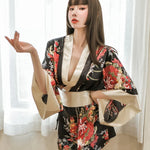 Sexy Lingerie Japanese Kimono Seductive Topless Print Women's Pajama Set Uniform Temptation Sleepwear Traditional Dress Robe