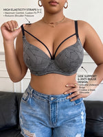 Plus Size Geometric Print Bra Women Underwire Push Up Bra Adjustable Strap 3 Hooks Back Side Support Ladies Lingerie