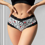 1pcs Low Waist Print Decor Sexy Lace Women's Panties Patchwork Elegant Sexy Lingerie Breathable Comfortable Fashion Lady Briefs