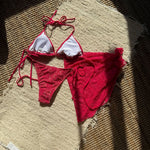 Mesh Sarong Lace Halter High Cut Bikini Female Swimsuit Women Swimwear Three-Pieces Bikini Set Bather Bathing Suit Swim V6284