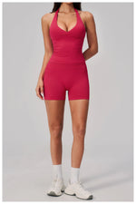 New Seamless Yoga Thread Set Women Hanging Neck V Neck Slim Sports Tank Top Hip Lifting Abdominal Tightening Shorts Fitness Suit