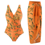 2 Pieces Retro Printed Swimsuit With Cover Up Sexy Women Swimwear 2025 V Neck Bikinis Female Biquini 3XL Bodysuit Beachwear