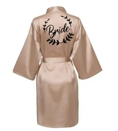 Wedding Party Team Bride Robe With Black Letters Kimono Satin Pajamas Bridesmaid Bathrobe SP021