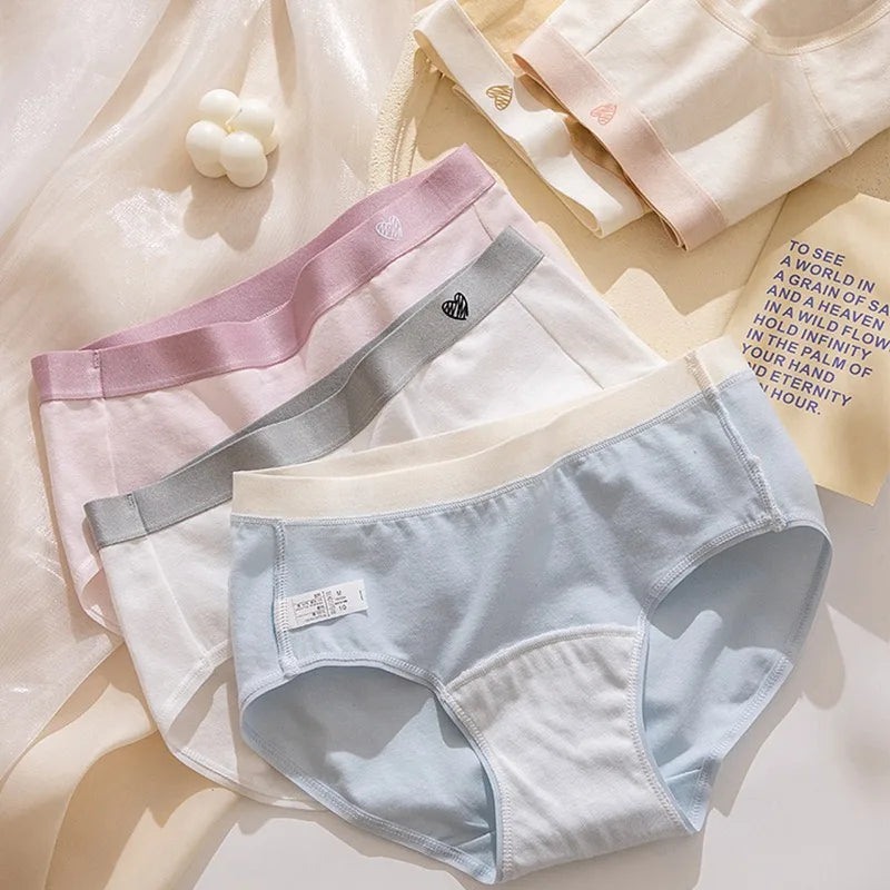 1 Pack Women's Heart Print Waistband Cotton Mid-Rise Panties Solid Color Briefs Stretch Daily Wear Lingerie M-XL Underwear