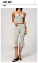 Summer New Yoga Clothing Women Solid V Neck Slim Sports Tank Top Athletic Wear High Waist Butt Lift Mid Pants Gym Fitness Suits
