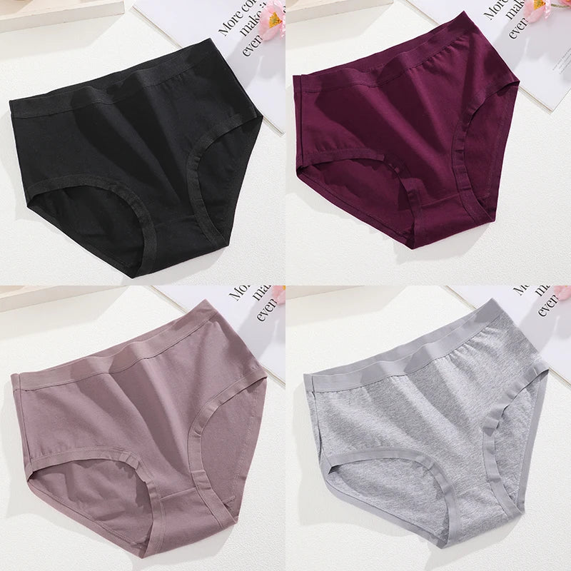 4Pcs/Set Women Cotton Briefs Seamless High Waist Breathable Underwear Female Stretch Comfortable Lingerie New solid color Panty