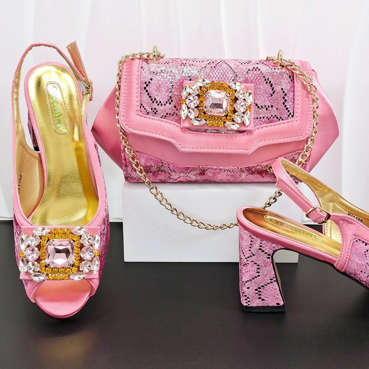 Doershow African fashion Italian Shoes And Bag Sets For Evening Party With Stones gold Italian Handbags Match Bags!HW1-1