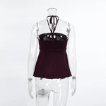 Phantasy Fashion Halter Crop top Fashion Brown Tank Top Women Sexy Split Camisole Lady Night Out Streetwear 2026 Summer Clothing