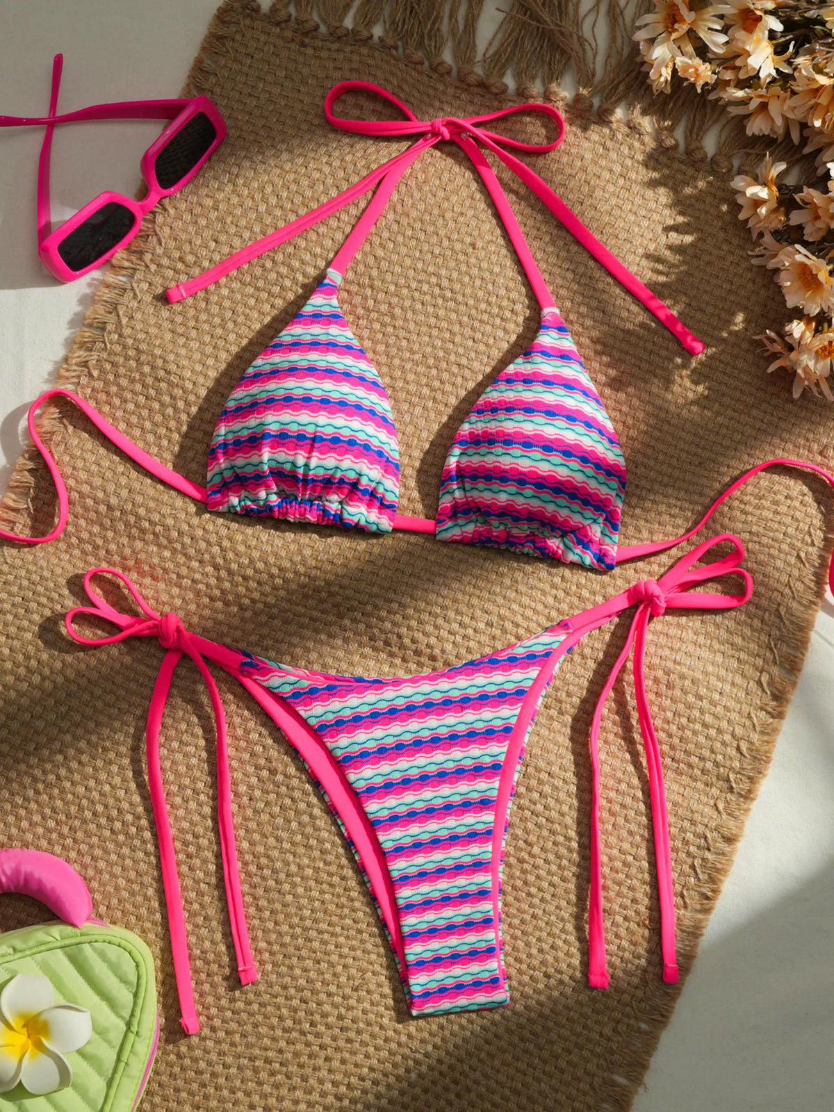 Sexy Pink Mesh Patchwork Bikinis Sets Women Push Up Bra Bandage Thong Swimsuit 2026 Summer Bathing Suit Holiday Micro Swimwear