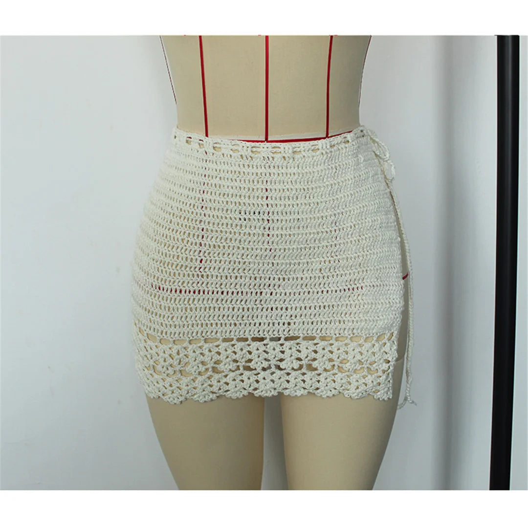 2026 Hollow Out Skirt Sarong Crochet Knitted Tunic Beach Cover Up Beach Wear Beachwear Female Women Cover-ups Beach Dress K8074
