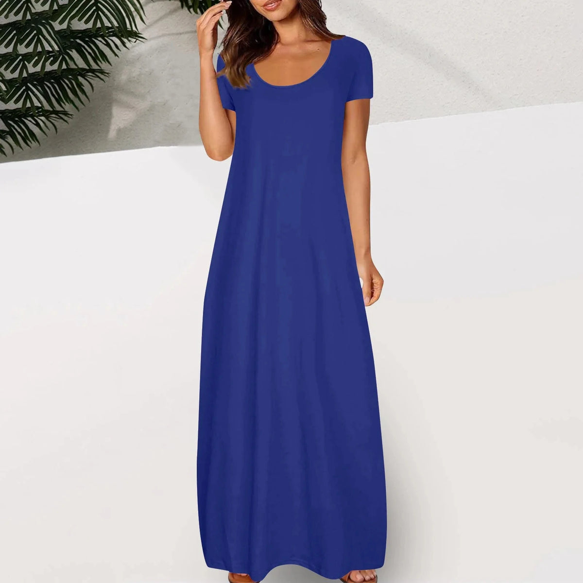 Casual Dresses For Teens Fashion Clothes Women Leisure Solid Color V Neck Short Sleeve Long Dress Casual Loose Sundress 2025