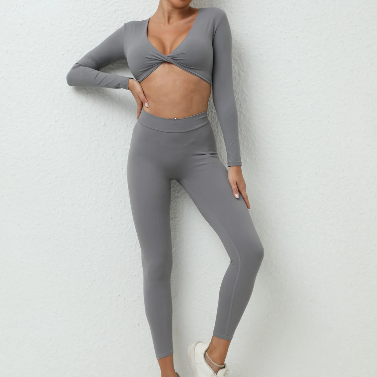 1/2Pcs Pad Long Sleeve Crop Tops Women Gym Yoga Set Sport Gym Scrunch V Back Fitness Leggings Workout Pant Active Suits