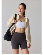 Outdoor Windproof Mountaineering Jacket Women Fashion Lightweight Sun Protection Sports Hooded Top Casual Loose Hiking Yoga Suit