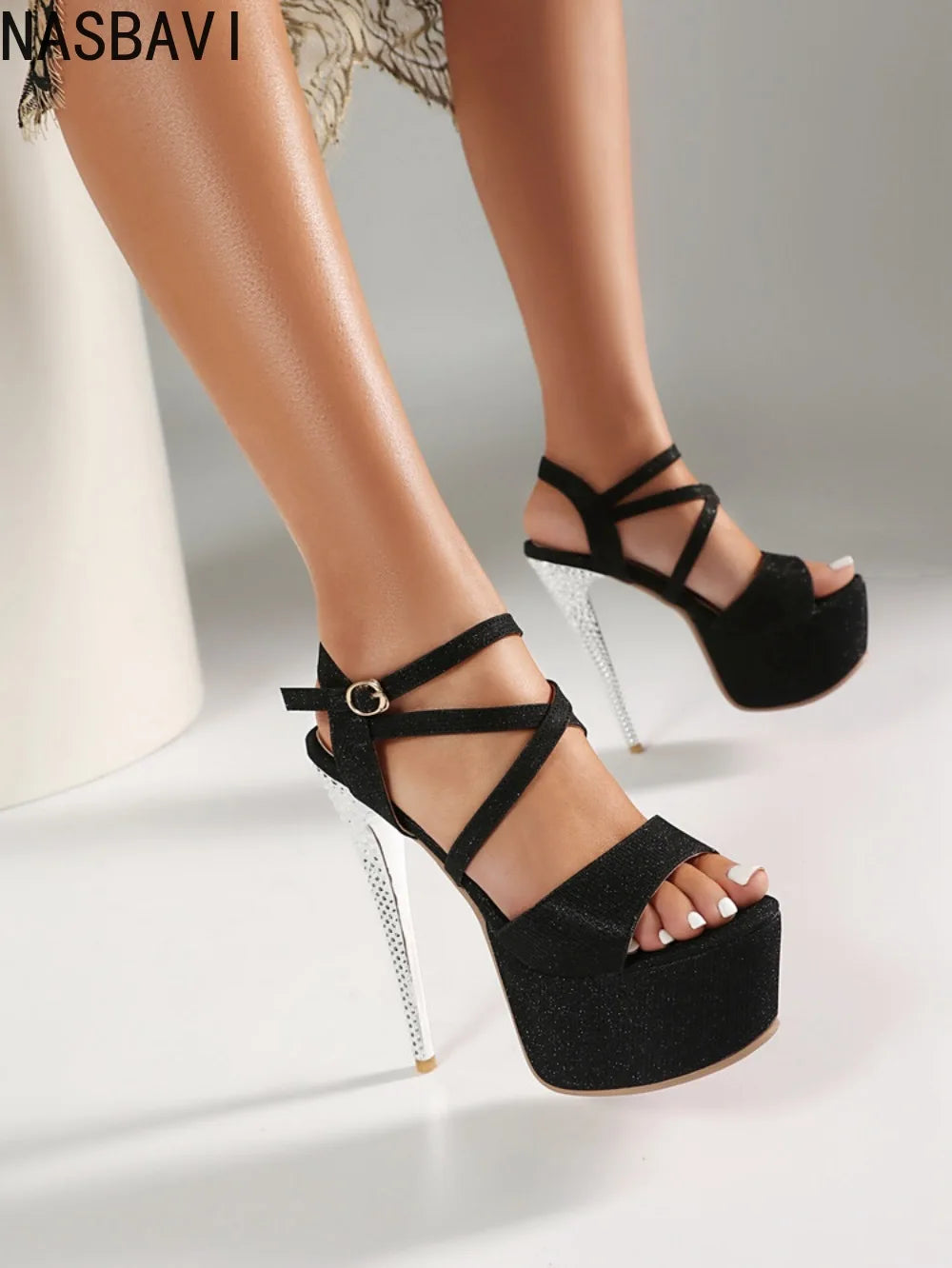 Thin Heels 16cm Dress OL Chunky Rivet Platform Waterproof Nightclub Sandals ModelShow Runway Shoes for Wonmen Oversized 34-47