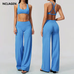 NCLAGEN Gym Set 2 Piece Workout Clothes For Women Bra & Wide-leg Trousers High Wais Fitness Suit Sport Outfit Pilates Sportwear