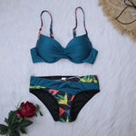 4 Colors Sexy Bikini Women Push Up Swimwear Swimsuit Leaf Print Patchwork Bikinis Set Bathing Suit Beach Bikini Female Biquinis