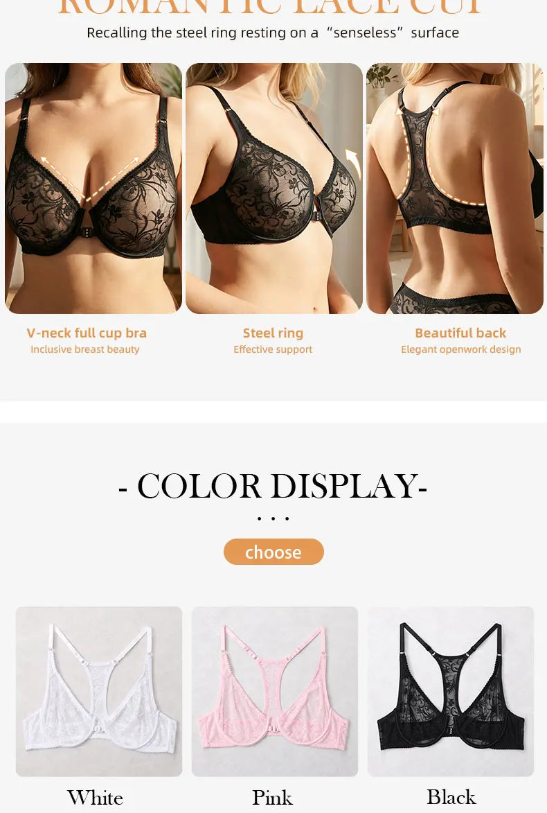 3-Piece Plus Size Lingerie With Lace Front Buttons For Women BrassiereAdjustable Underwear Comfort And Breathability Bra
