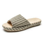 Breathable Linen Slippers For Women Men Summer House Shoes Striped Design Soft Sole Anti-Slip Couples Home Floor Cotton Slides