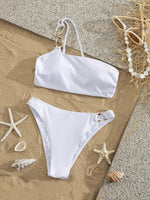 Sexy One Shoulder Bikini Set 2026 Women White Metal Buckle Push Up Bra High Waist Swimsuit Beach Bathing Suit Two Piece Swimwear