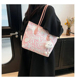 Large Capacity Printed Tote Bag, Fashion and Versatile Casual Single Shoulder Handbag with Pendant, College Style Women's Bags