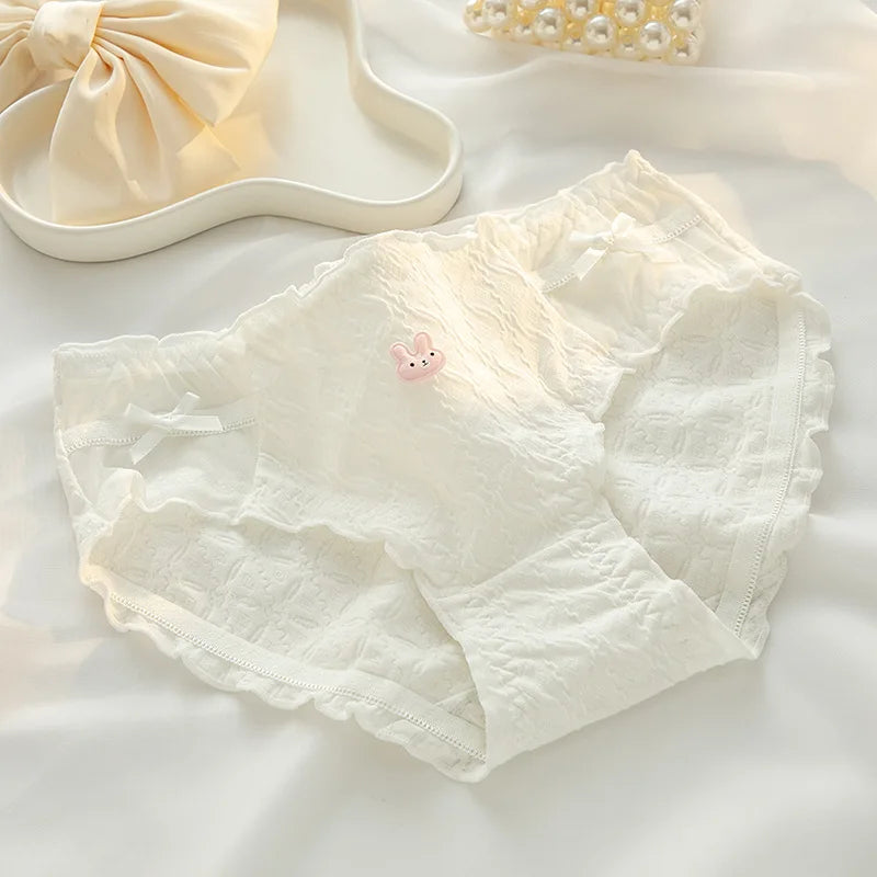 1/5pcs Women's Underwear Panty Cotton Lace Panties Girls' Bow Comfort Briefs Mid Waist Seamless Underpants Female Sexy Lingerie