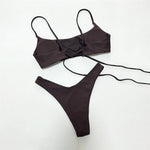 Brown Bandeau Micro Bikini Set Back String Lace-up Sexy Swimsuit Solid Swimwears Woman 2026 High Cut Bathing Suit Bikinis Femmes