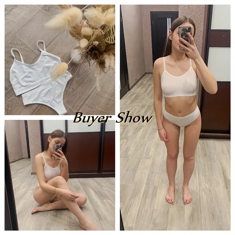 Women Buttery Soft Bra And Panties Set Push-Up Unlined Brassiere Breathable Ribbed Underwear Stretchy Crop Top Sexy Lingerie Set