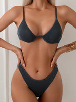Solid Color Pit Strip Bikini Set for Women Sexy Underwire Push Up 2-piece Swimsuit High Waist Suspender BacklessBathing Suit