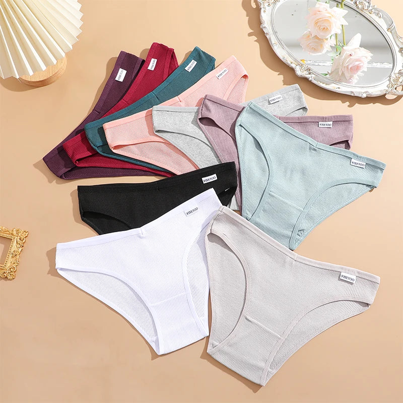3PCS Cotton Women's Panties Sexy Comfortable Underwear Female Low Waist Stripe Briefs Solid Color Breathable Soft Lingerie M-XL