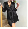 Pajamas women summer European and American ladies lace-up bathrobe sexy morning gown home dress can wear ice silk robe