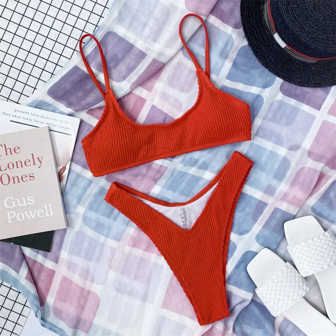7 Color Sexy Padded Wrinkled Crinkled Bikini Women Swimwear Female Swimsuit Two-Pieces Bikini Set Bather Bathing Suit Swim V3032