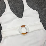 2025 White Ribbed Women Swimwear One Piece Swimsuit Female Bather Sexy High Cut Monokini Rings Belt Bathing Suit Swim Bodysuit