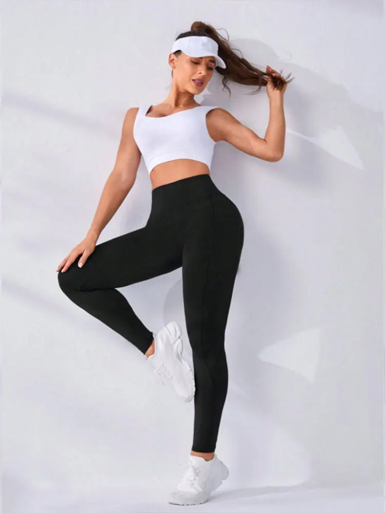 Women's High-Waisted Yoga Pants with Pockets, Butt-Lifting Tummy-Control Workout Running Leggings,Plus Size Clothes,Pants|Capris
